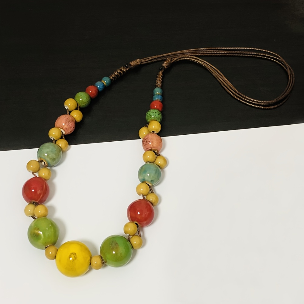 Bohemian Ceramic Beads Necklace Adjustable Collarbone Chain